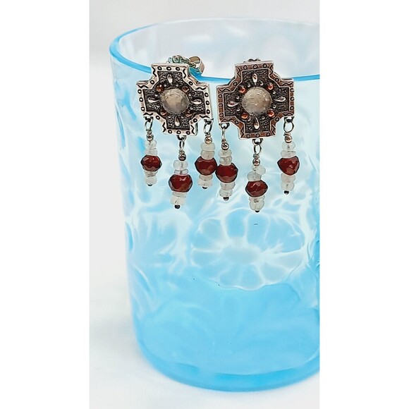 Carolyn Pollack Relios Sterling Crystal Garnet Bead Copper Accent Dangle Earring - Picture 8 of 11